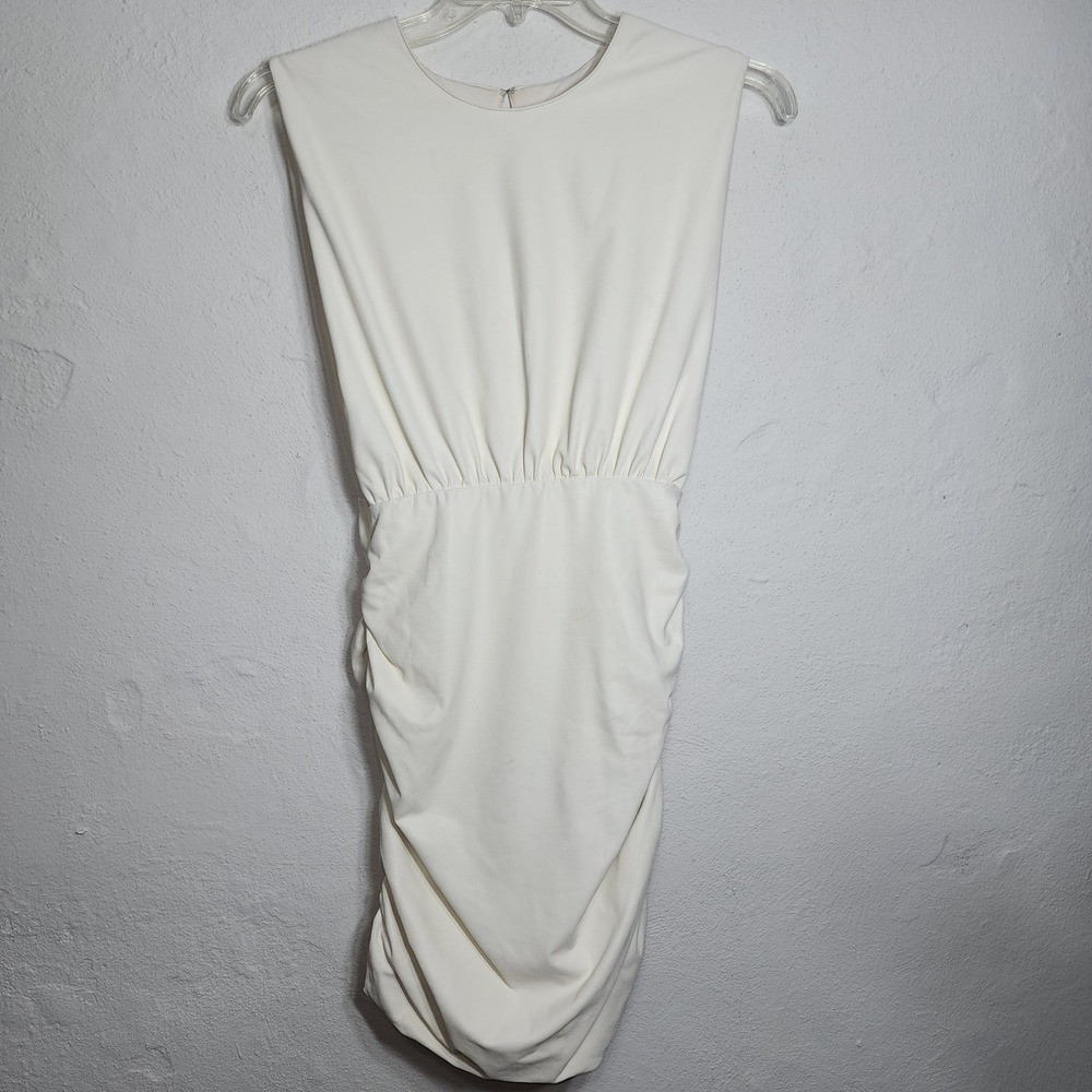 Amanda Uprichard Faux Leather Ruched Mini Dress Ivory White Small Keyhole Back